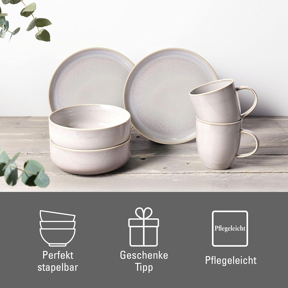 Like. by Villeroy & Boch – Crafted Cotton Frühstücks-Set 6 Teilig Weiß, Spülmaschinenfest, Mikrowellensicher, Geschirr Set, Geschirrset, Service Mit Frühstückstellern, Pottery-Look, Premium Porzellan Seturi vesela masa Naty Shop