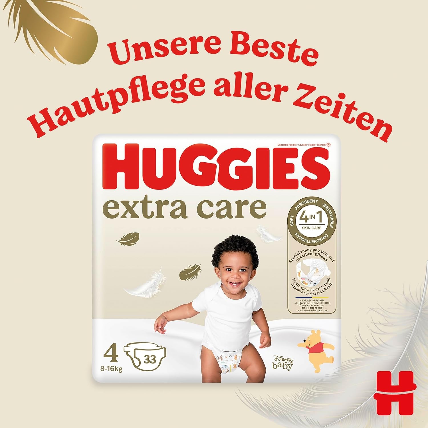 Huggies Extra Care Disney Babybleer, størrelse 4, 120 bleer (2x60), Månedsæske