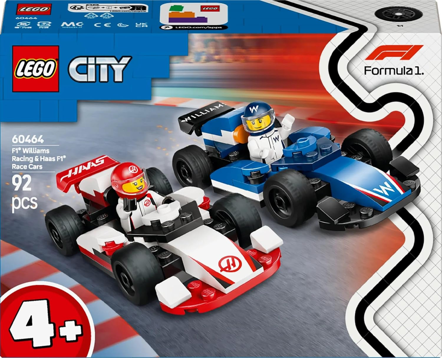 LEGO City F1 Williams Racing og Haas F1 Racing Cars - Formel 1 legetøj med biler, der kan bygges og 2 racerkører minifigurer - Små gaveideer til drenge og piger fra 4 år 60464 Byggesæt Beuche den LEGO-Store