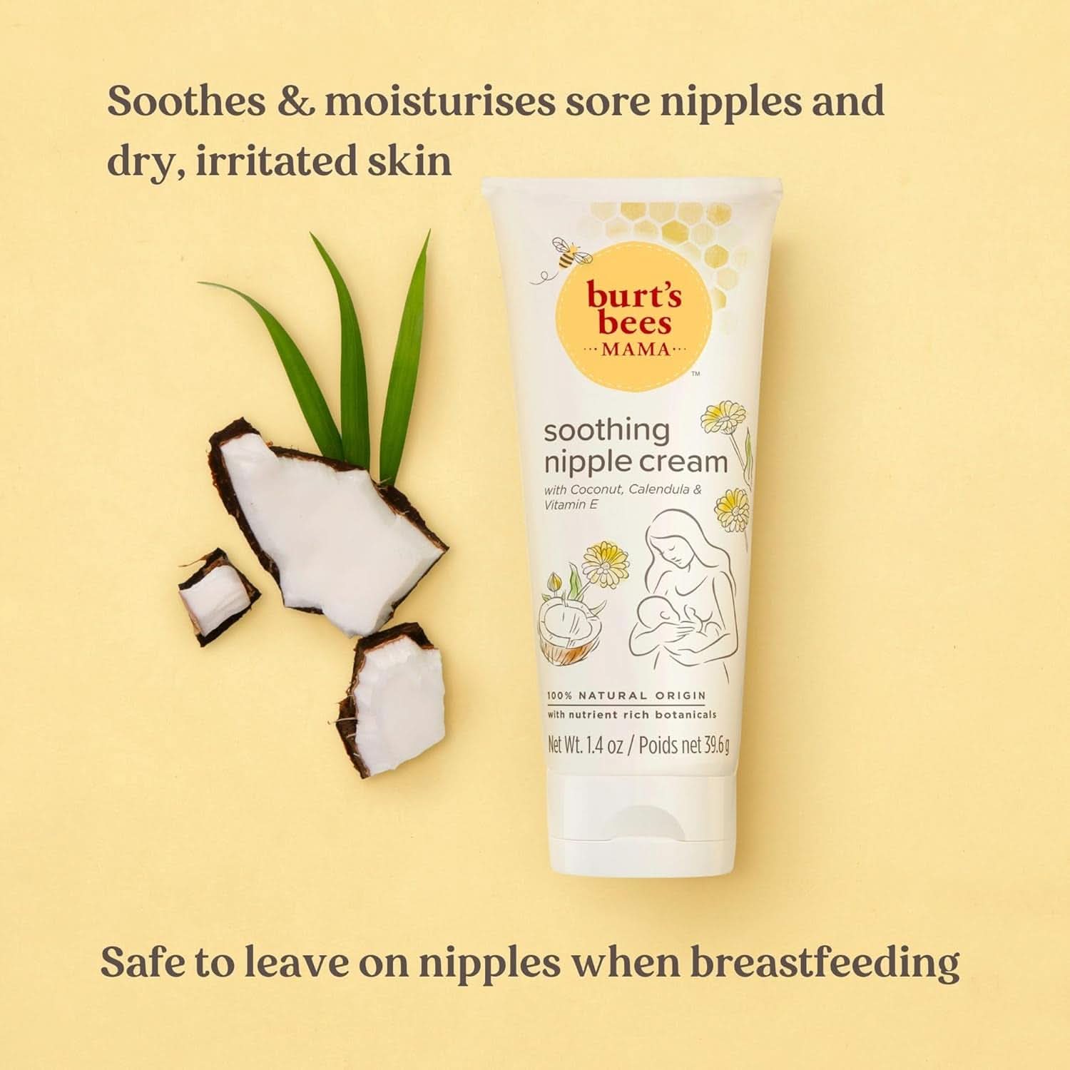Burt'S Bees® Mama beroligende brystvortecreme med kokosnød, calendula og E-vitamin, 100 % naturligt, 1,4 ounce tilbehør Mad og amning Baby Naty Shop