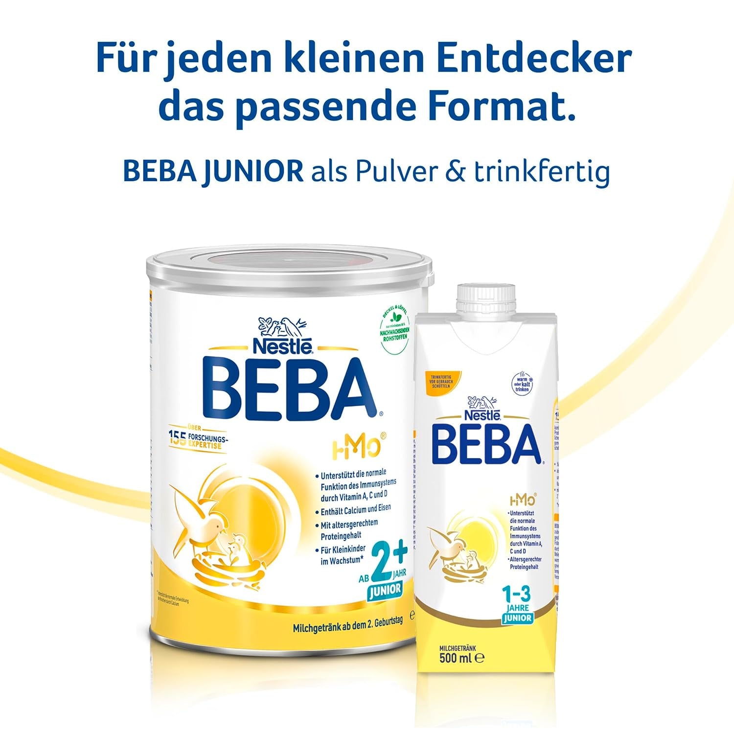 BEBA Junior 2+ mælkedrik fra 2 år, Med HMO, Alderssvarende proteinindhold, Kun laktose, Ingen palmeolie, Ingen fiskeolie, Småbørnsmad, Babymælkpulver, Pakke med 3 (3 x 800g)