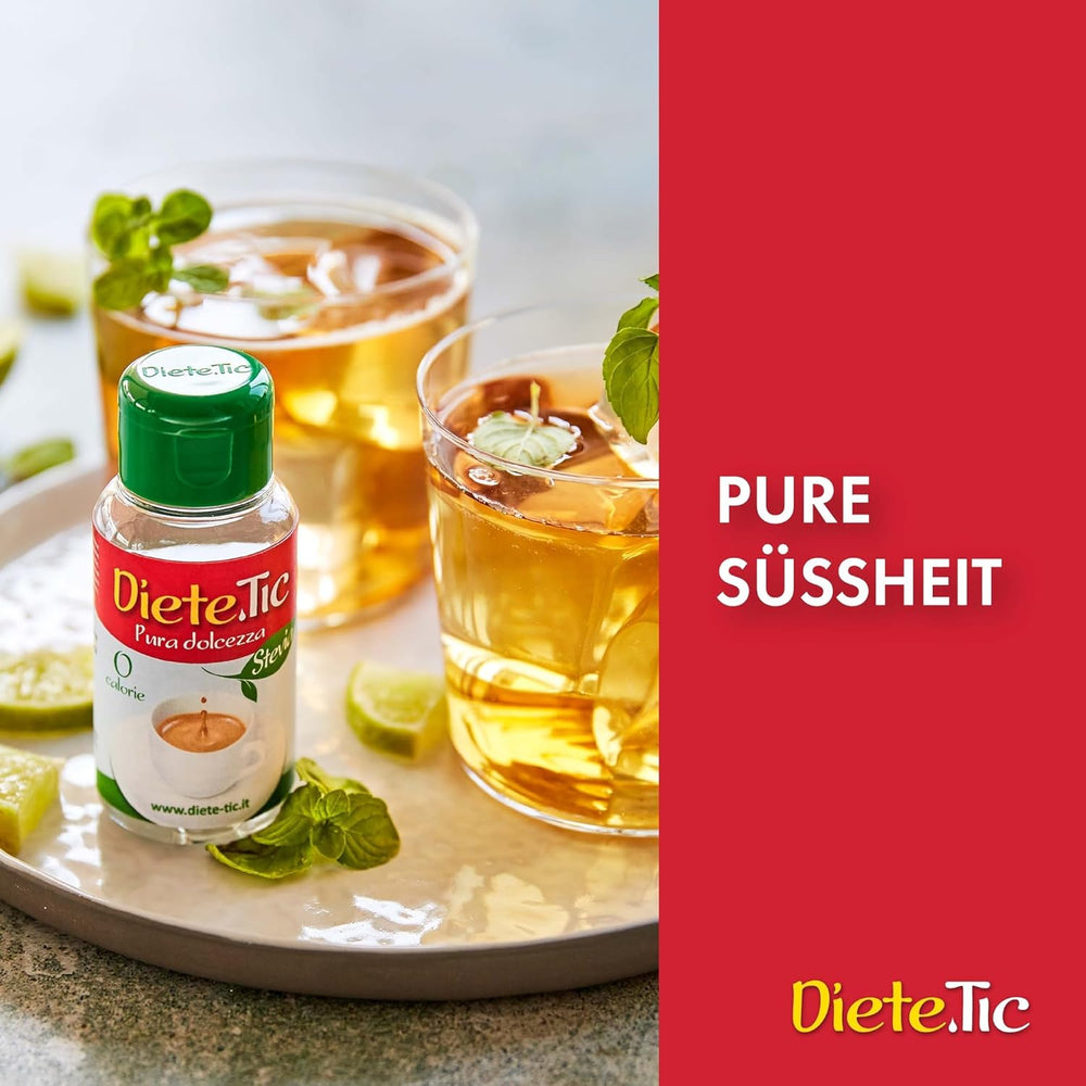 Diete.Tic flydende sødemiddel med stevia, nul kalorier, praktisk 3 x 50 ml (1000 dråber) pakke, glutenfri, konserveringsmiddelfri, fantastisk til sødende drinks, yoghurt og frugtsalater