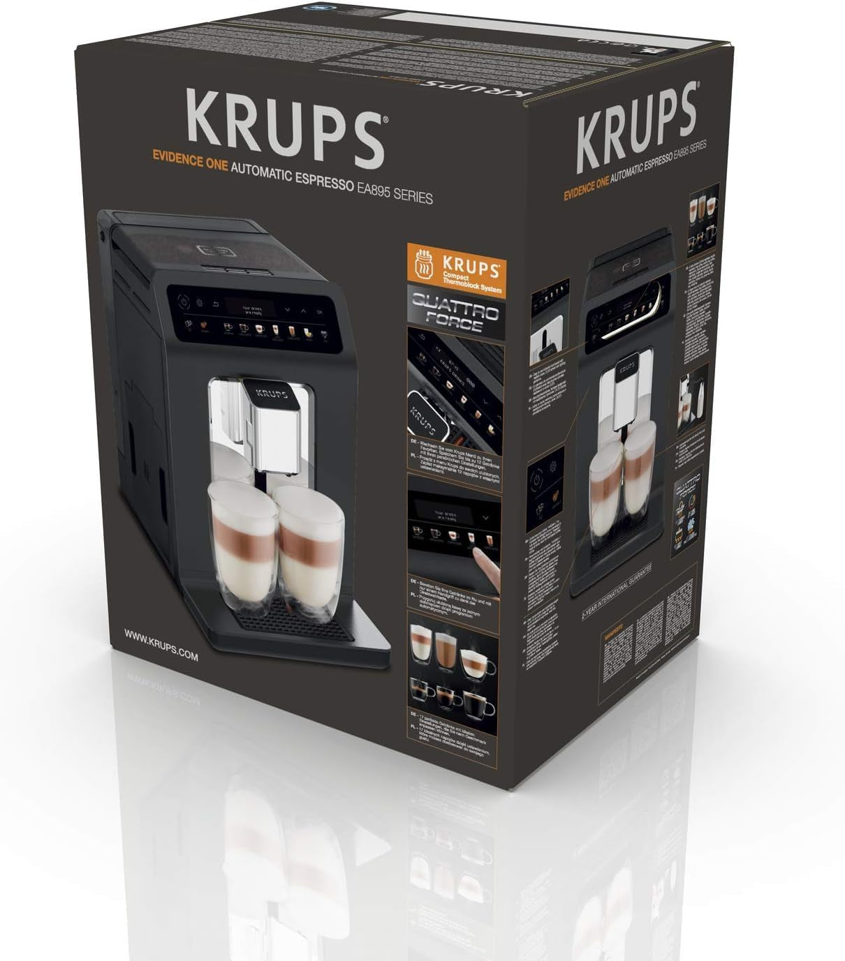 Espressor automat KRUPS Evidence One cu furtun pentru lapte, cappuccino cu o singură atingere, 12 specialități de băuturi, funcție pentru 2 cești, afișaj color, espressor, certificat TÜV, negru, EA895N10