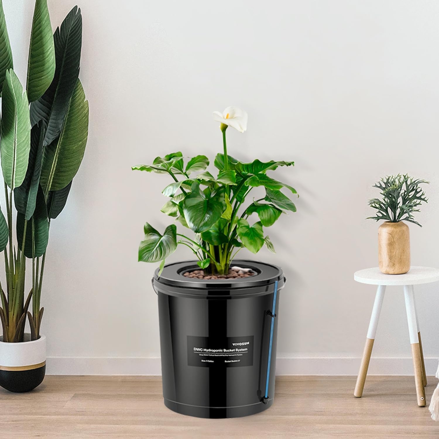 VIVOSUN DWC Hydrokultur Anbausystem med Topf-Dripkit, 5-Gallonen Tiefwasserkultur, Umwälz-Tropfgartensystem med Mehrzweck-Luftschlauch, 8W Luftpumpe og Luftstein (1 Bucket + Top-Drip-Kit)