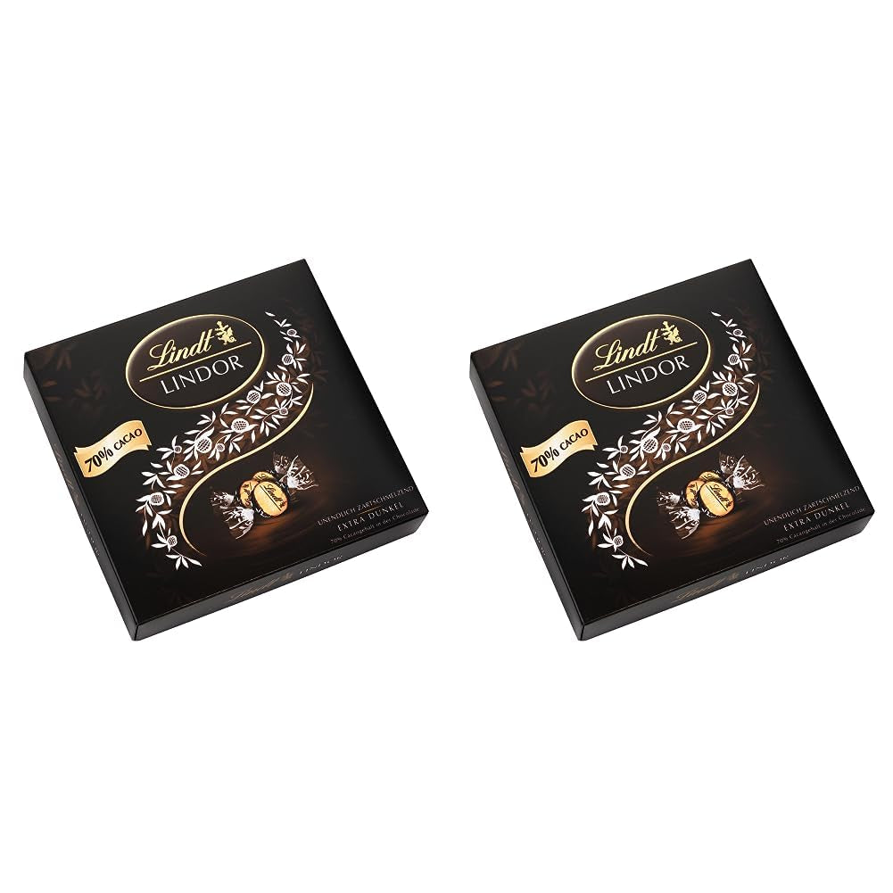 Gaveæske LINDOR Extra Black 70% Cacao, Gavechokolade, ca. 15 LINDOR trøfler, 186 g (pakke med 2)
