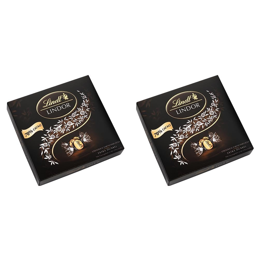Gaveæske LINDOR Extra Black 70% Cacao, Gavechokolade, ca. 15 LINDOR trøfler, 186 g (pakke med 2)