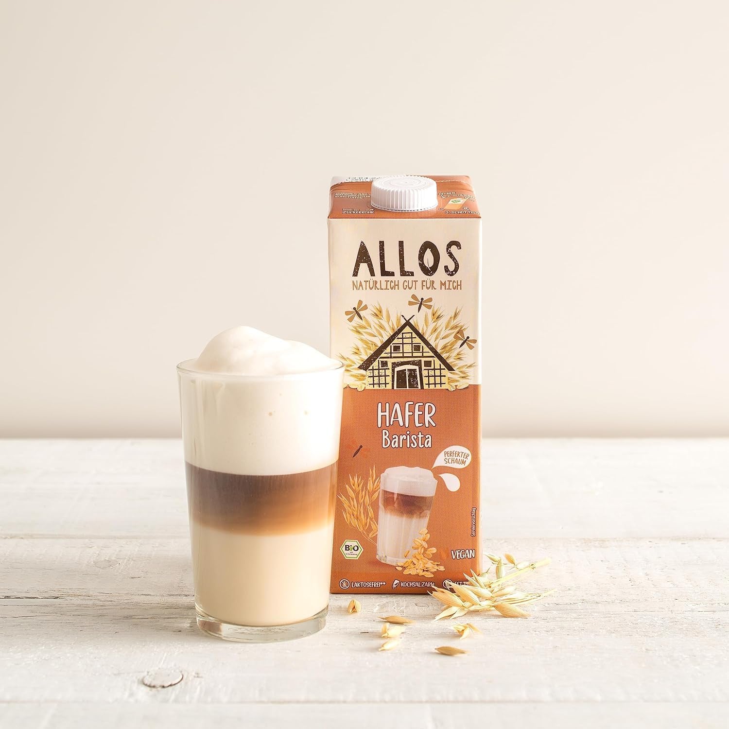 Allos Bio Haferdrink Barista | Milchalternative aus Hafer | Schaumbarer Drink auf Pflanzenbasis | Perfekt til kaffe Vegansk, laktosefri drik | 1 liter (6 stykker)