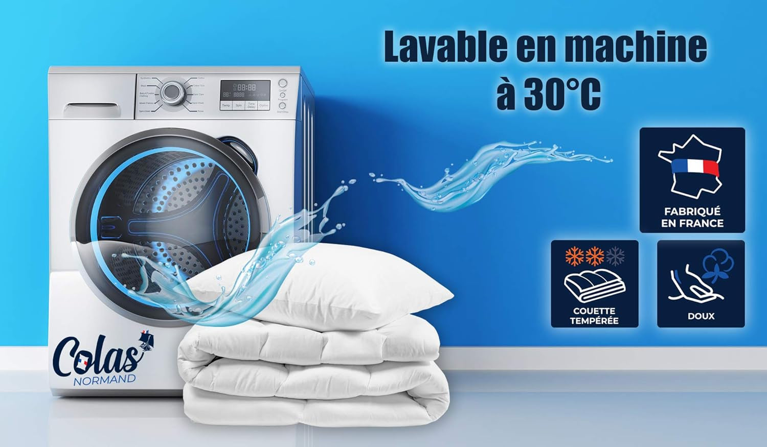 COLAS NORMAND Plapumă din bumbac Percale, 260 X 240 cm, de înaltă calitate, 100% bumbac Percale, moale și confortabil, durabil, finisaj fin, fabricat în Franța, alb Plapumi si pilote Naty Shop