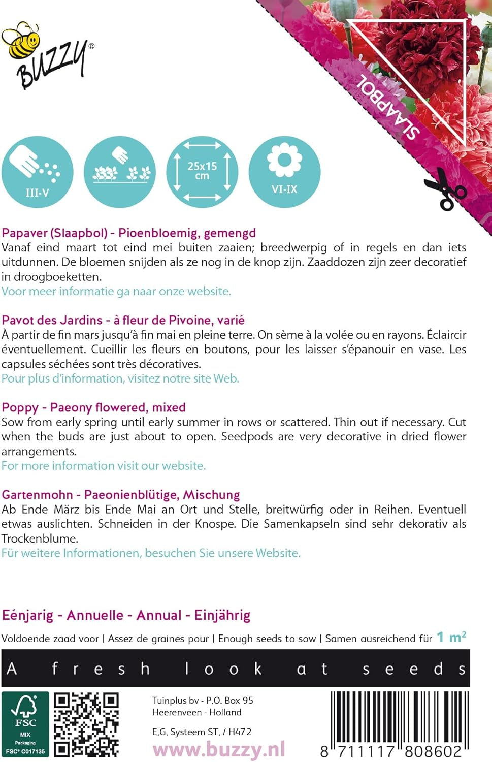 Valmueblomster Buzzy Mac Paeoniflorum Gef. Blande.