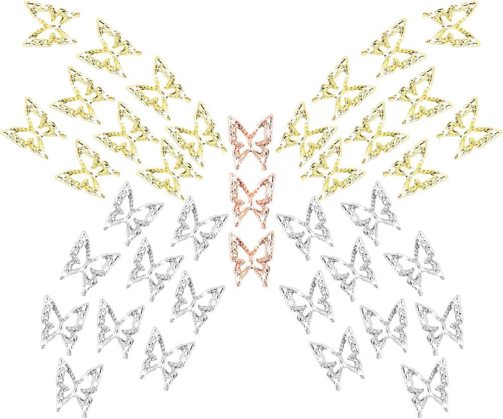 80 de bucăți de pandantive pentru unghii fluture 3D, din aliaj, formă de fluture, auriu, argintiu, strălucitoare, decorațiuni pentru unghii, accesorii pentru bijuterii pentru unghii, manichiură DIY pentru femei