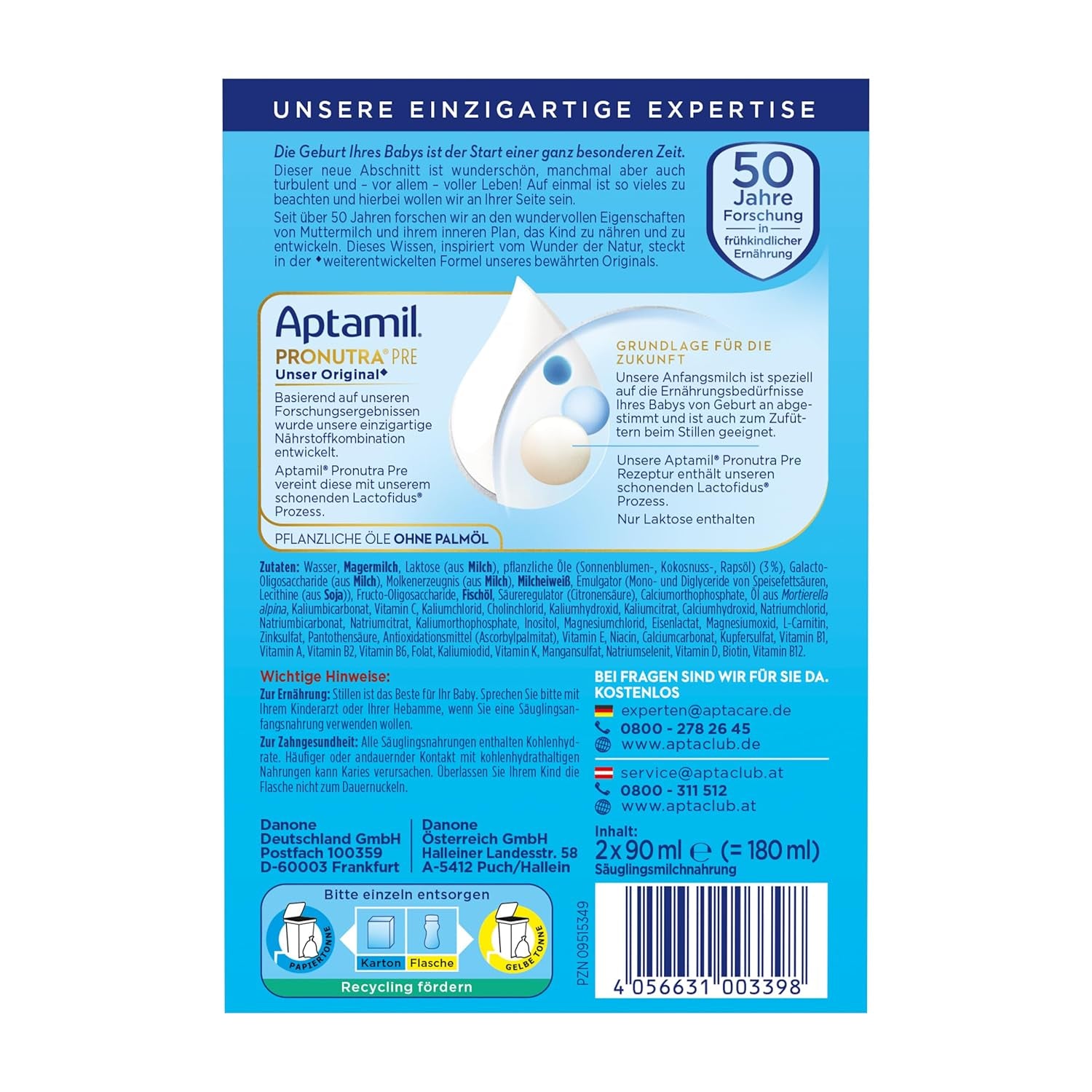 Aptamil Pronutra-ADVANCE PRE, drikkelig, 4x2x90ml (Packung med 4)