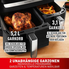 Tefal Dual Easy Fry Hot Air Fryer med to kamre, 5,2/3,1 liters kapacitet, to uafhængige skuffer, 7 programmer Hvidevarer Naty Shop