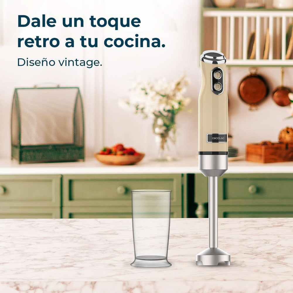 Cecotec Håndmixer Retro Power Retroyellow 1200MAX. 1200W Maximale Leistung, 4-Klingen-Messer Mit Schwarzer Titanbeschichtung, 2 Geschwindigkeiten, 0,5L Becher, Vintage-Design Mother and Child Naty Shop