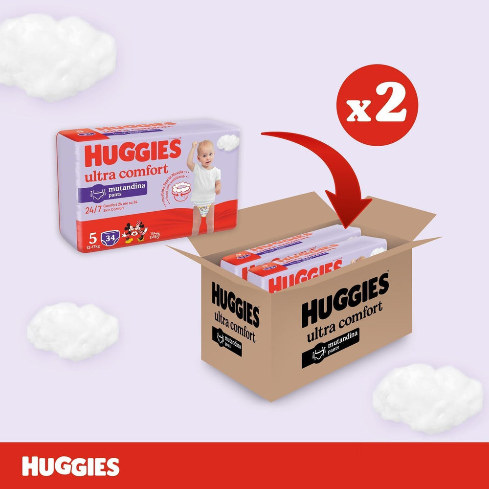 Huggies Ultra Comfort, Trussebleer, Størrelse 5 (12-17 kg), Pakke med 68 Trussebleer