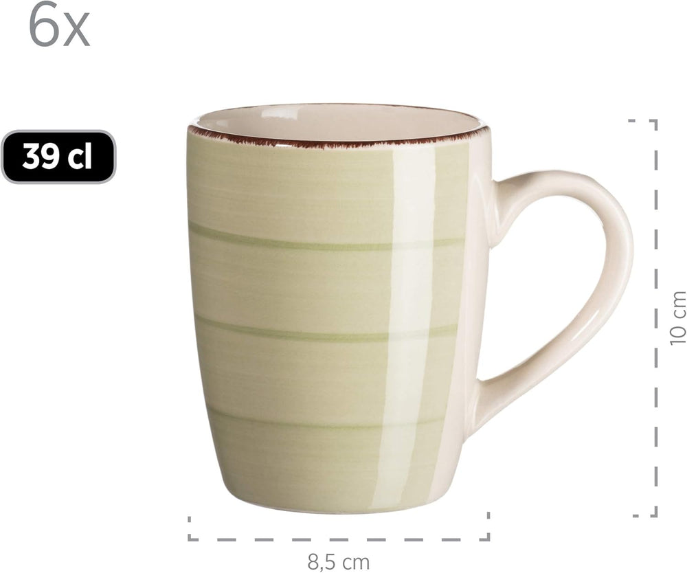 MÄSER 931490 Bel Tempo II Serviciu de mic dejun pentru 6 persoane în aspect vintage, ceramică pictată manual, set de veselă cu 18 piese, verde, gresie