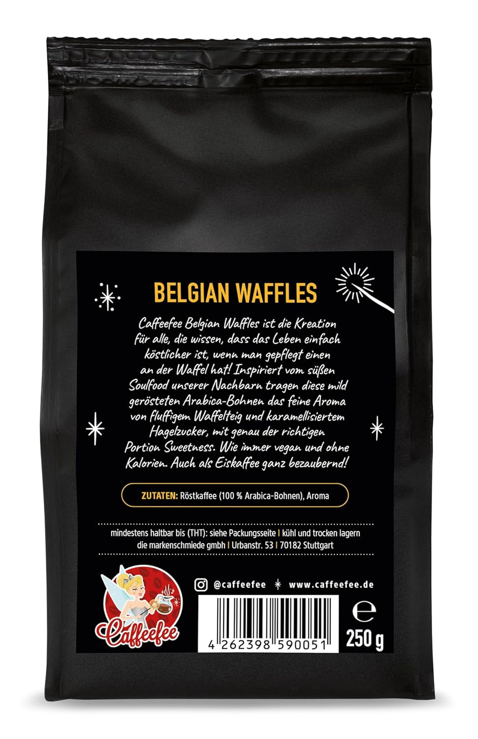 Caffeefee Belgian Waffles Bohnen, 250 g, aromatisierter Röstkaffee