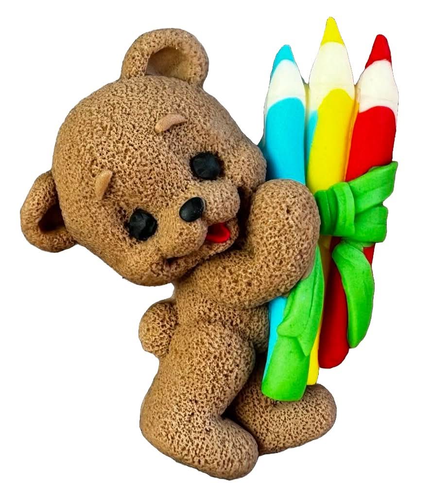 Decoratiune comestibila din zahar, Ursulet cu creioane Decoratiuni din Pasta de Zahar Nati Shop