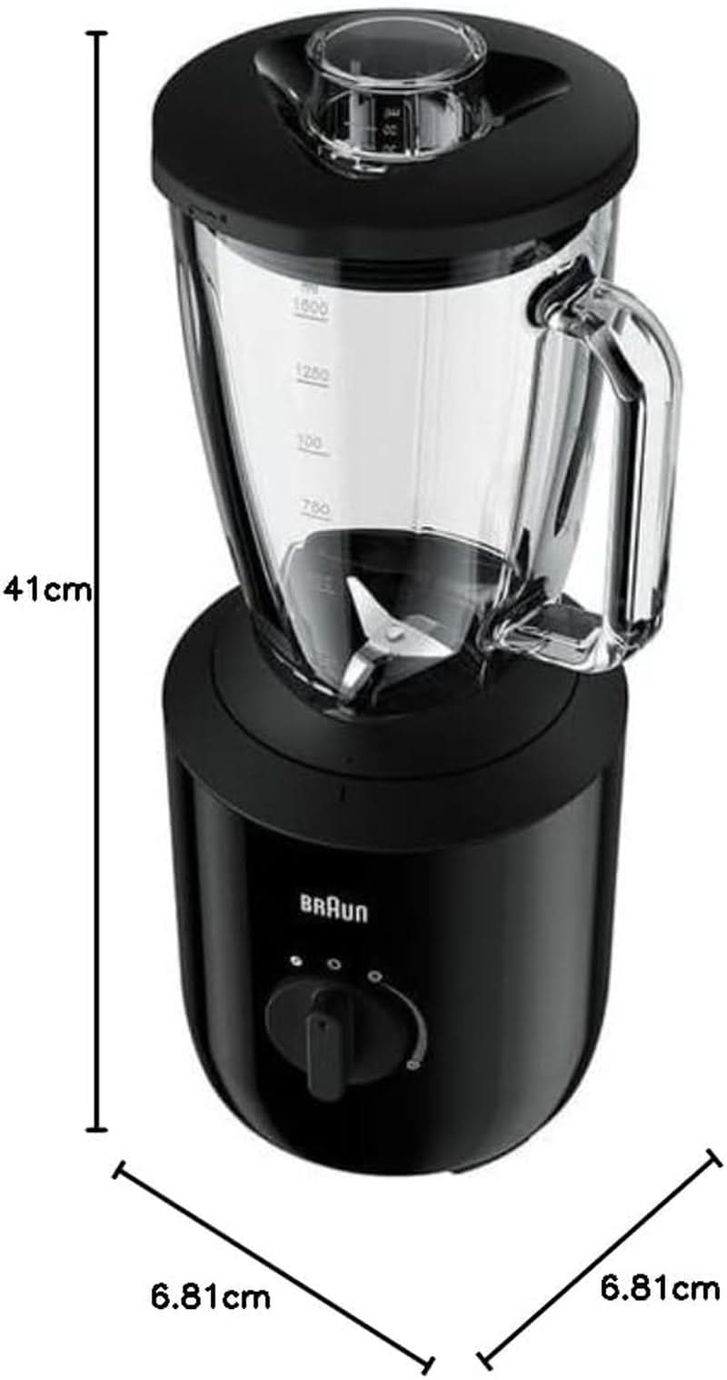 Braun Powerblend 3 JB 3150 BK Standmixer - 1,5 L Glas-Mixaufsatz, Küchenhelfer Zum Zerkleinern, Pürieren & Mixen, 800 Watt, Schwarz Bucatarie Naty Shop