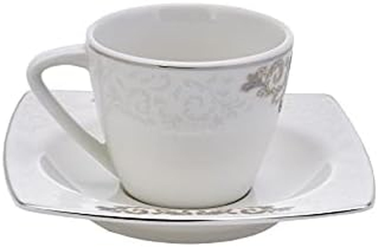 Set de cești espresso din porțelan KARACA Nazende - cești de cafea turcească de 80 ml cu farfurioare, serviciu de cafea modern cu 12 piese cu 6 cești de cafea și 6 farfurioare, cești Mocha - alb