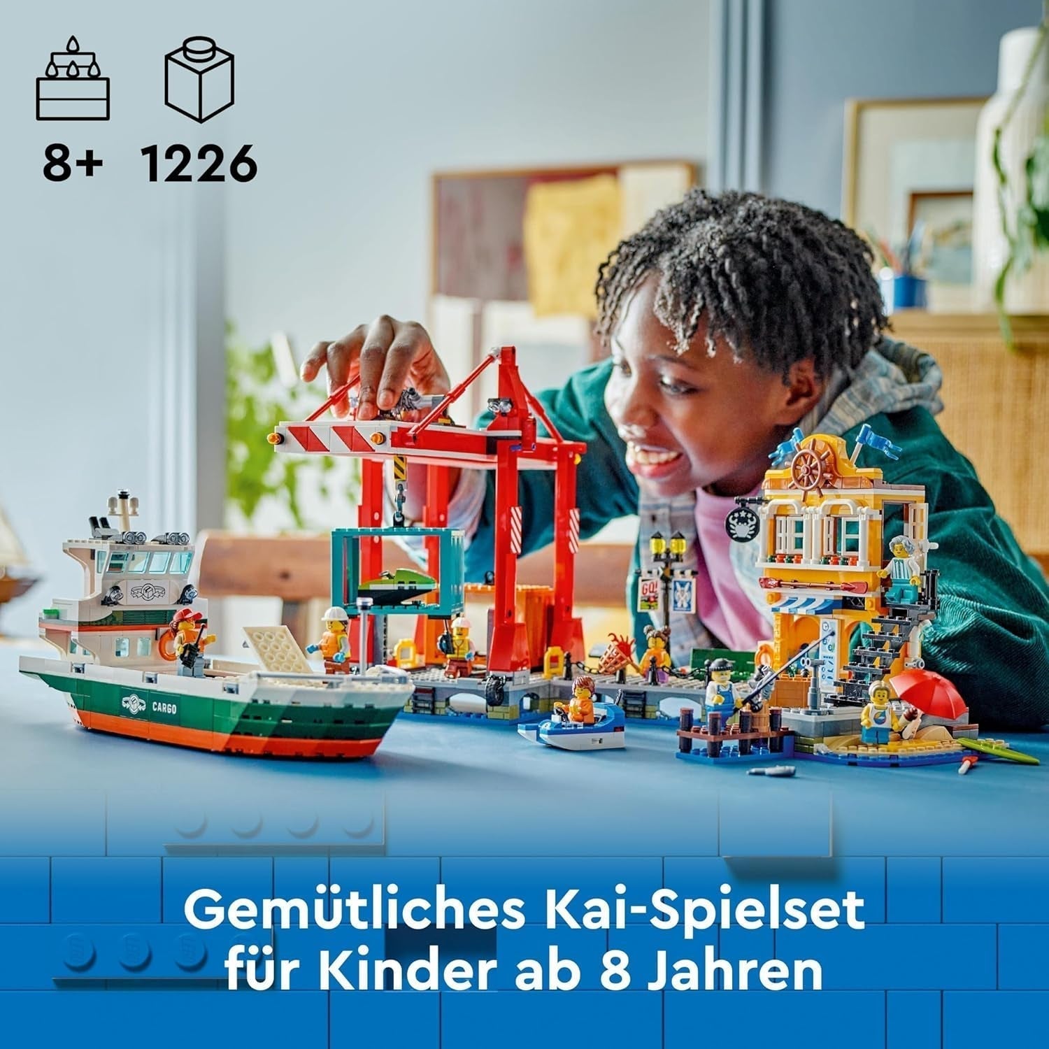 LEGO City havn med fragtskib, byggelegetøj til drenge og piger fra 8 år, gaveide til børn, containerkran, legetøjsskib og 8 minifigurer 60422 Byggesæt Besuche den LEGO-Store