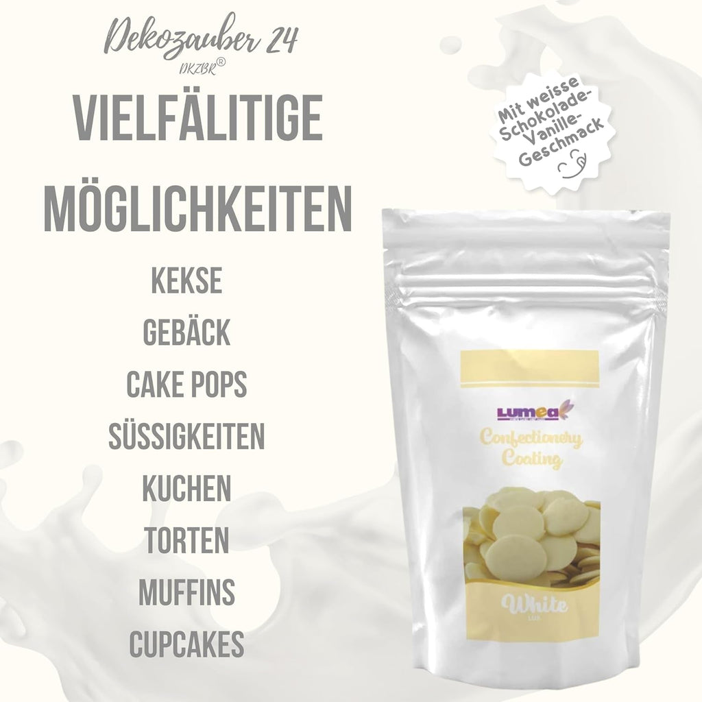 Dekozauber24 couverture drops, alb, 500g, cu aromă de ciocolată albă și vanilie, chipsuri Deco Melts, rezistent la microunde, pentru cake pops, prăjituri, tarte, torturi, picurare sau glazură Pasta de zahar Naty Shop