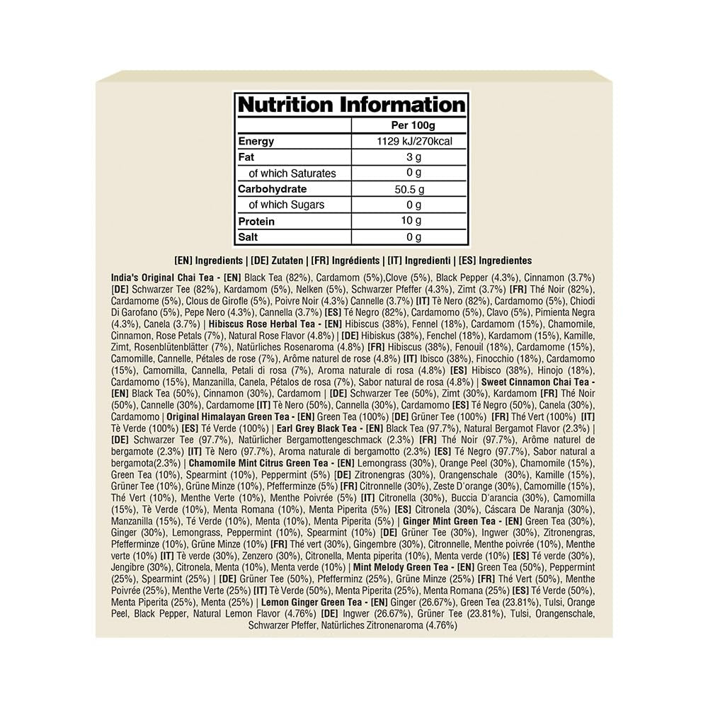VAHDAM, set de degustare cu sortimente de ceai (20 de arome, 40 bucăți) Ceai negru, ceai verde, ceai din plante, ceaiuri chai și multe altele | Pliculețe de ceai piramidale cu frunze lungi | Cadouri pentru femei și bărbați