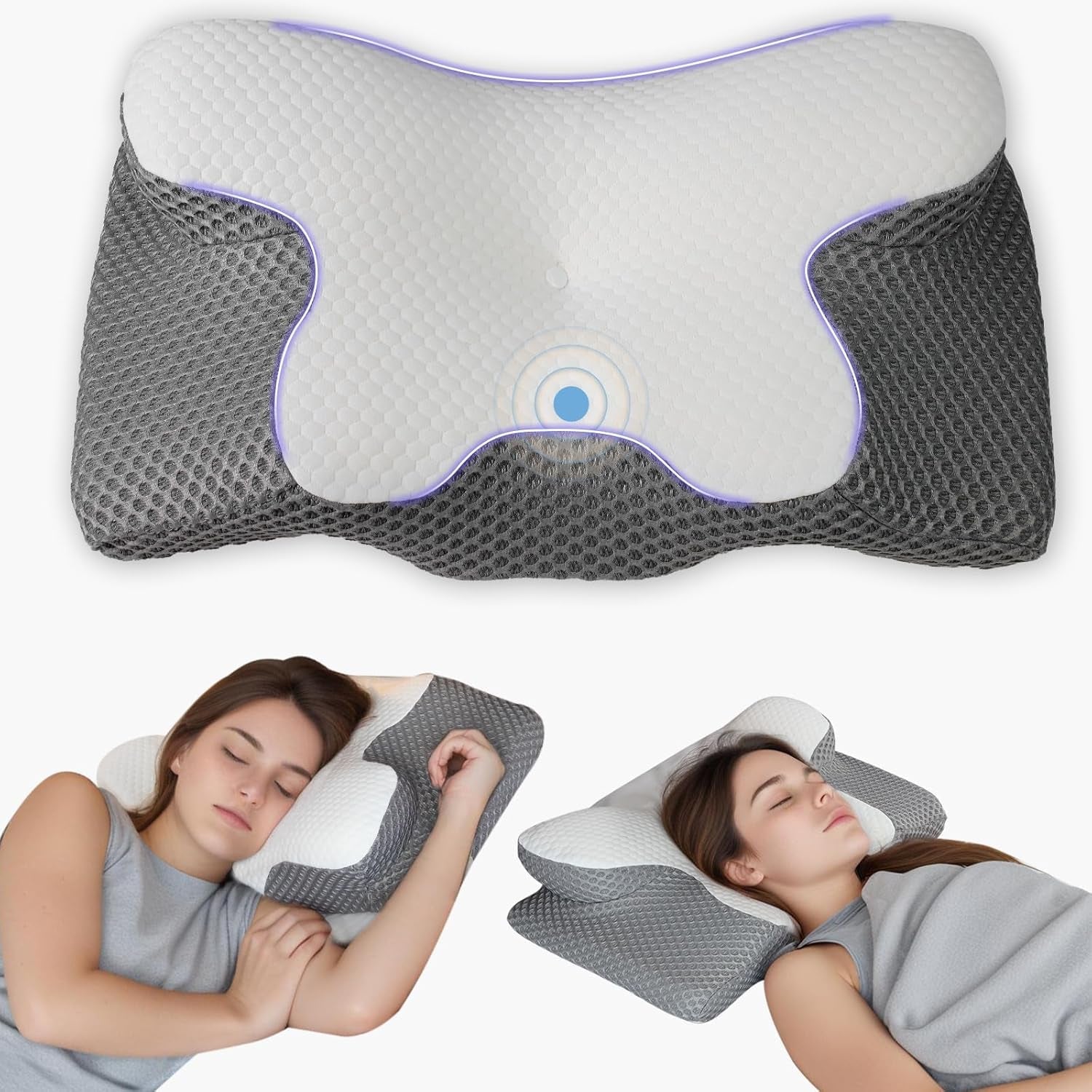 Pernă pentru gât Pernă ortopedică pentru cap Pernă din spumă de memorie Pernă pentru impact lateral - Design ergonomic Cu formă goală Pentru impact lateral, dorsal și abdominal Gri deschis Perne ortopedice cervicale Naty Shop Alb gri 65X34X13Cm