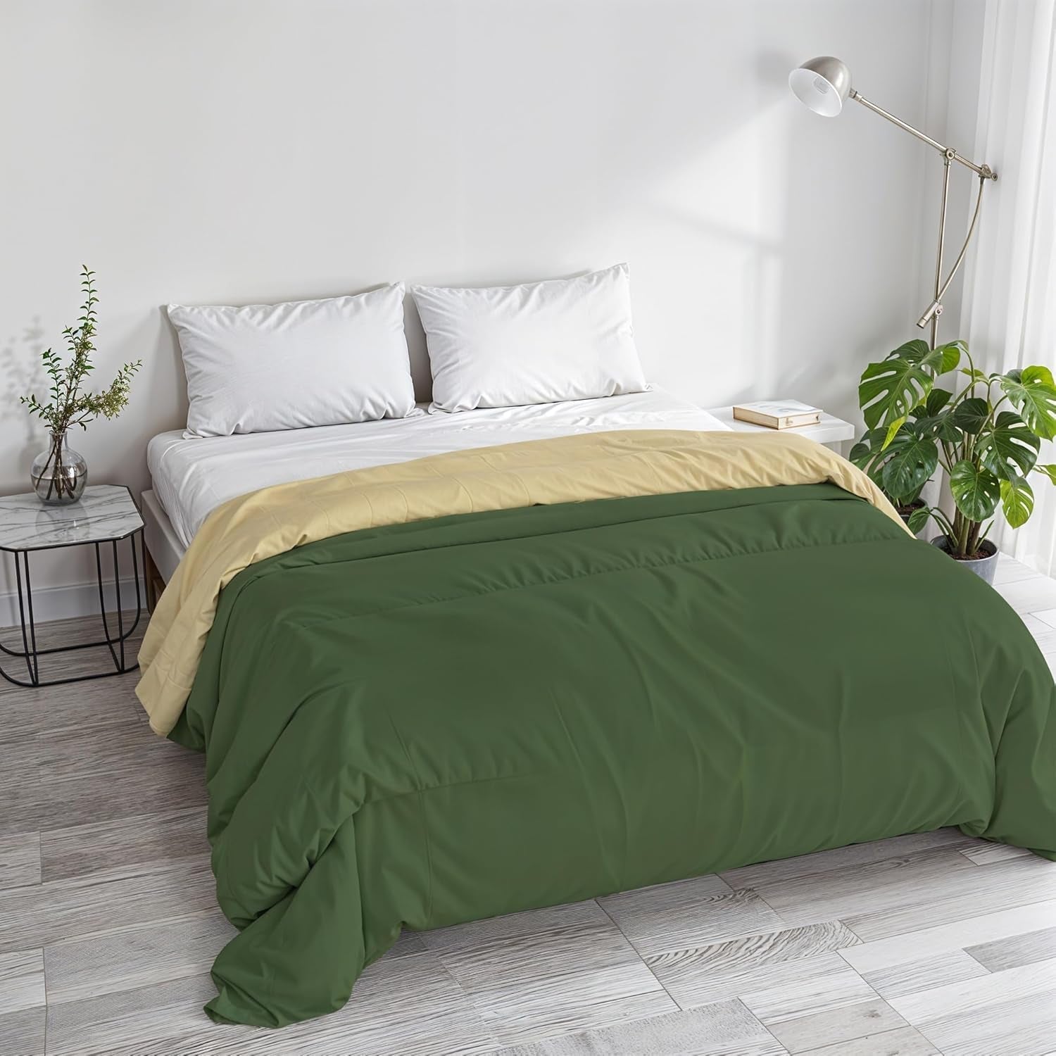 Cuvertură de iarnă de bază, unicoloră și căptușită, verde închis / crem, 200X245Cm Plapumi si pilote Naty Shop Verde închis / crem 250X245Cm