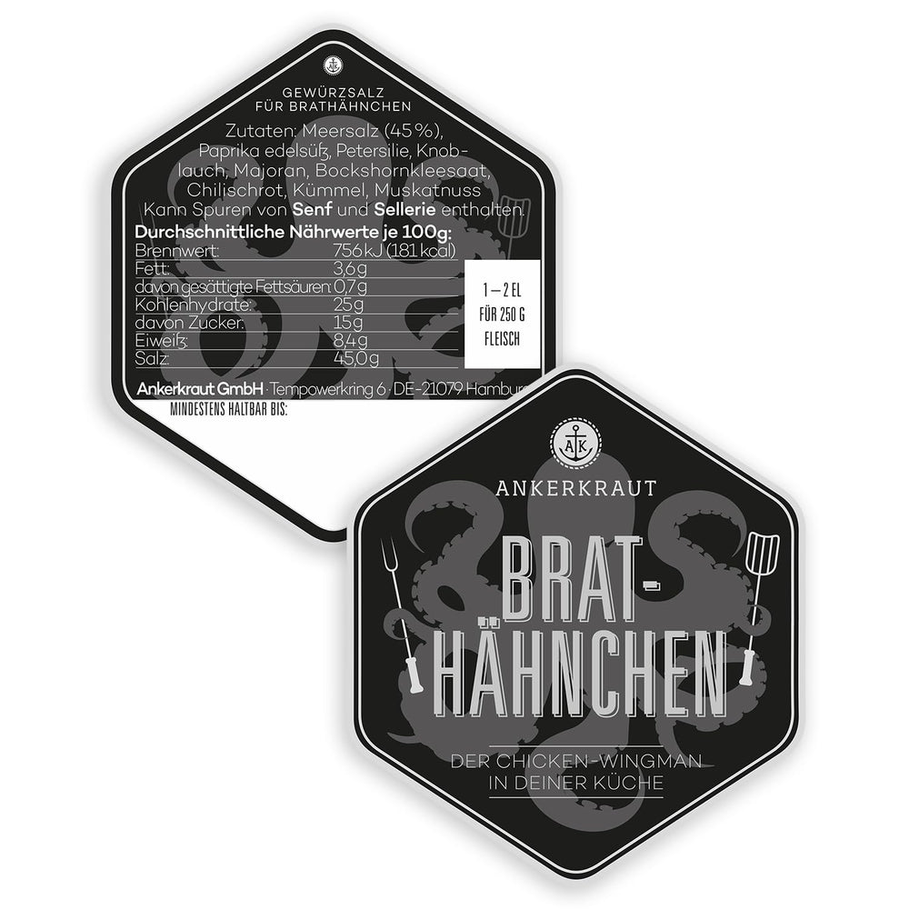 Ankerkraut Brathähnchen, Marinade für knuspriges Hähnchen, Chicken Gewürzsalz für Grill, Backofen og Pfanne, Chicken-Wings selber würzen, BBQ-Rub, 200g im Streuer