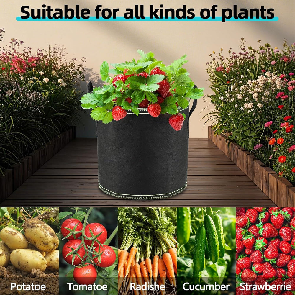 x 12L tomatpotter, ikke-vævede plantesække med håndtag, fortykkede og ventilerede havepotter, genanvendelige planteposer til kartofler, tomater, grøntsager, blomster og jordbær