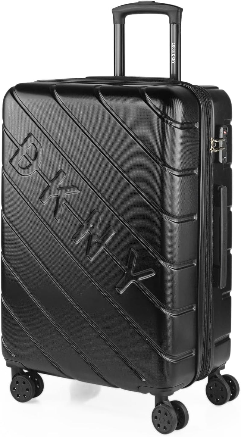 DKNY - Valiză mare cu 4 roți valiză mare ușoară - Valiză de călătorie cu roți mare. Valiză de călătorie mare pentru avioane Valiză hard shell cu închidere certificată - Valiză troler mare, argintie Bagaje și echipament de călătorie Naty Shop Negru M