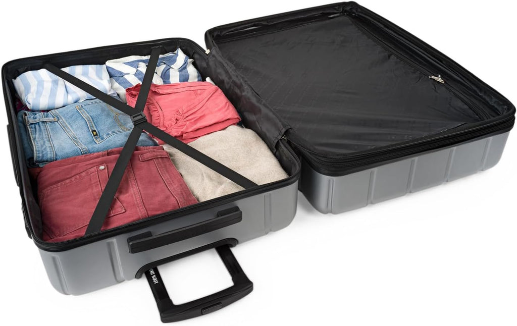 DKNY - Valiză mare cu 4 roți valiză mare ușoară - Valiză de călătorie cu roți mare. Valiză de călătorie mare pentru avioane Valiză hard shell cu închidere certificată - Valiză troler mare, argintie Bagaje și echipament de călătorie Naty Shop