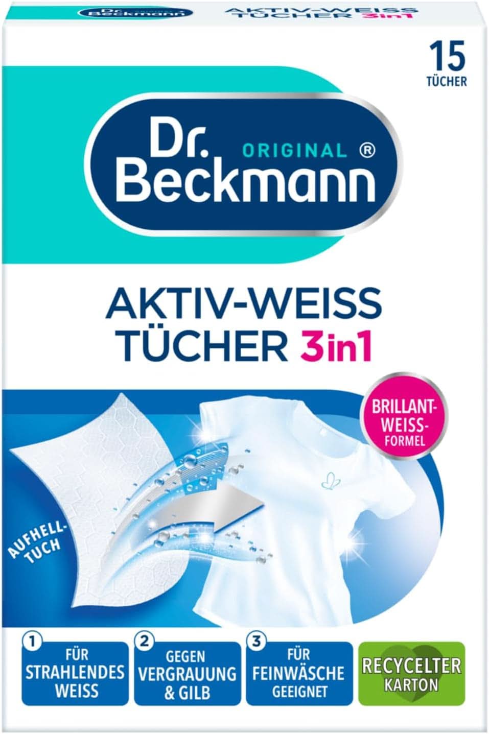 Dr. Beckmann Fest servietter, Active-White, 15 servietter Vaskemidler Naty Shop White