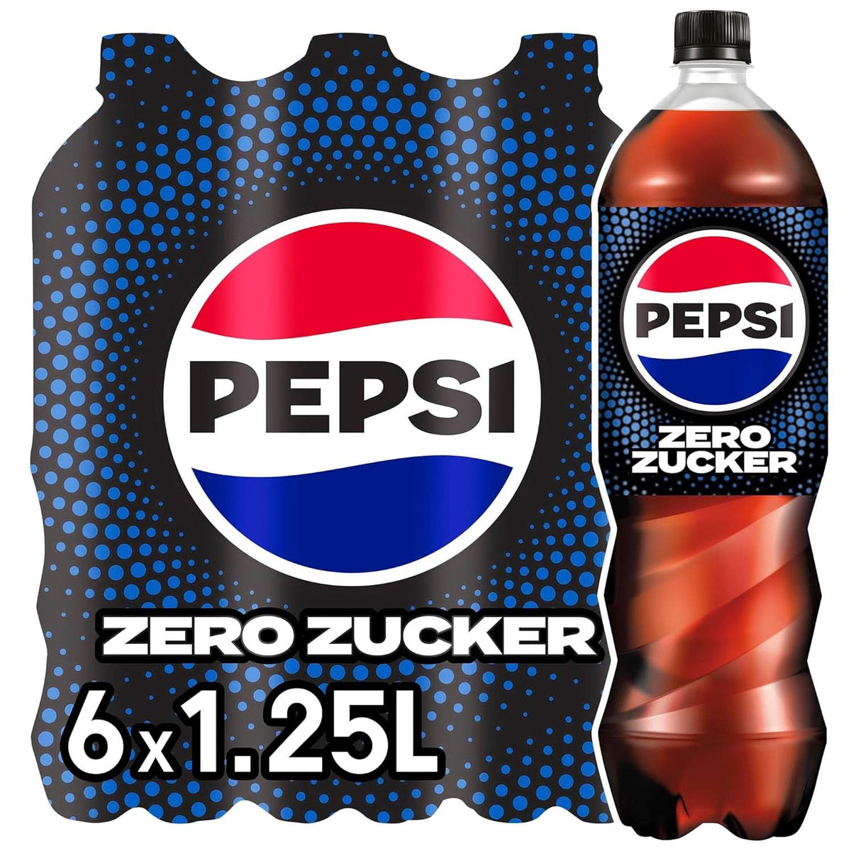 Pepsi Zero Sugar, Sodavand uden sukker, koffeinholdig cola, sæt 6 x 1,25 liter Alkoholfri drikke Naty Shop Ny version