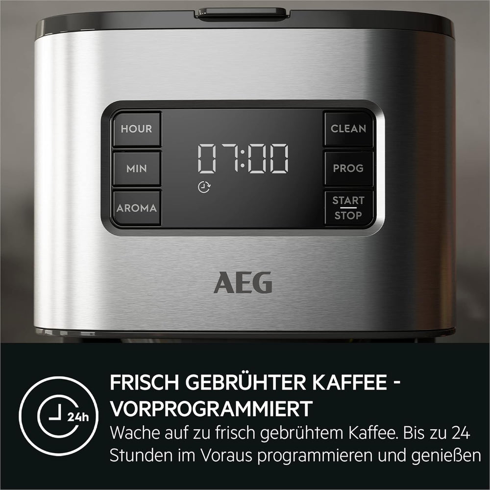 Espressor AEG Deli 5, 1,5 l, temporizator programabil, funcție de menținere la cald, oprire de siguranță, indicator nivel apă, dozaj optim, funcție anti-picurare, oțel inoxidabil, CM5-1-6ST