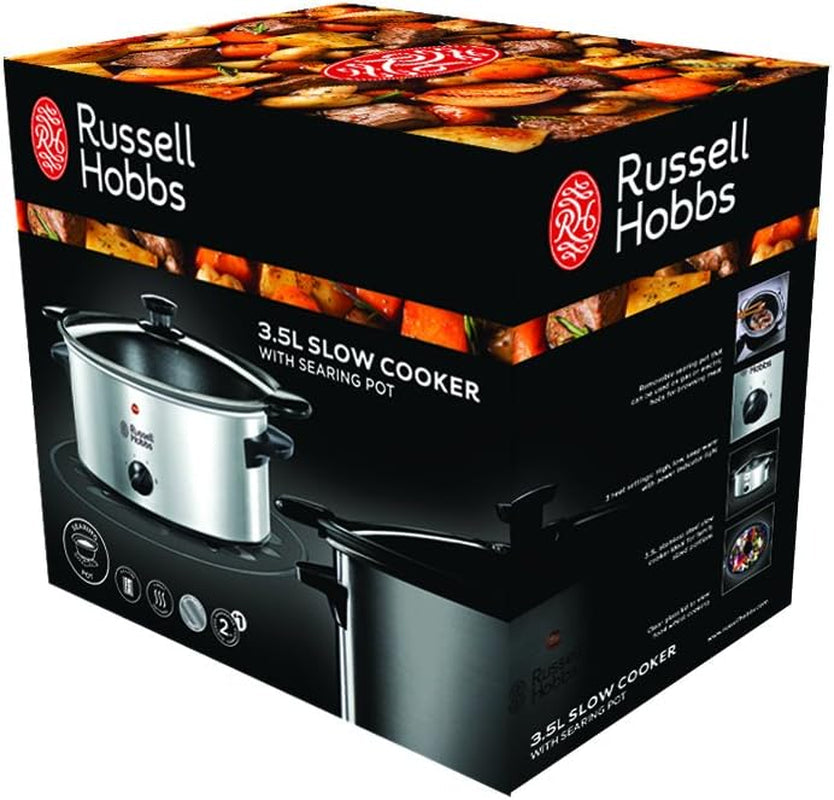 Russell Hobbs Slow Cooker, 3,5 liter non-stick, rustfrit stål, 3 temperaturindstillinger og holde varm funktion, 160W Slow Cooker Naty Shop