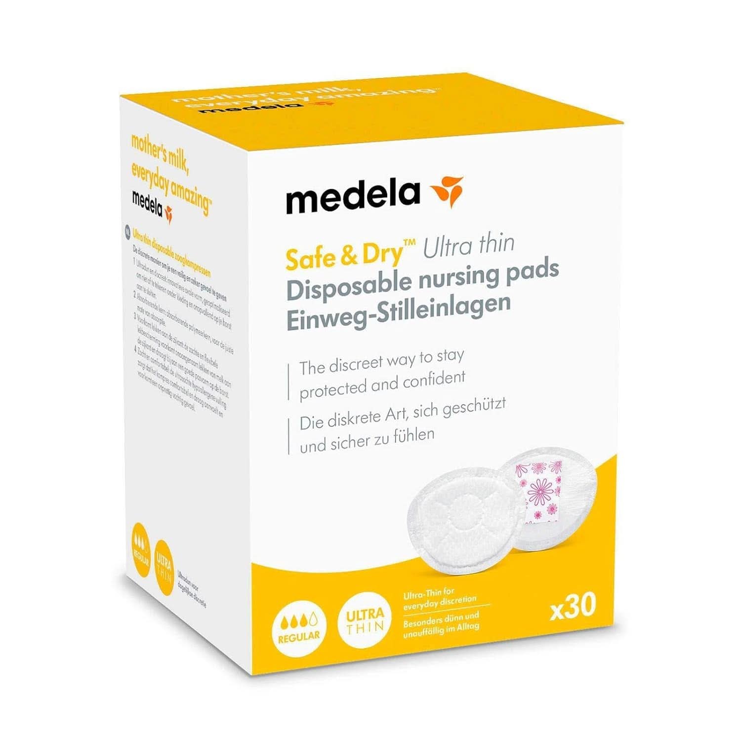 MEDELA Safe & Dry Einweg-Stilleinlagen, Ultradünn, Einzeln Verpackt, 30 Stück Tilbehør Mad og Amning Bebe Naty Shop