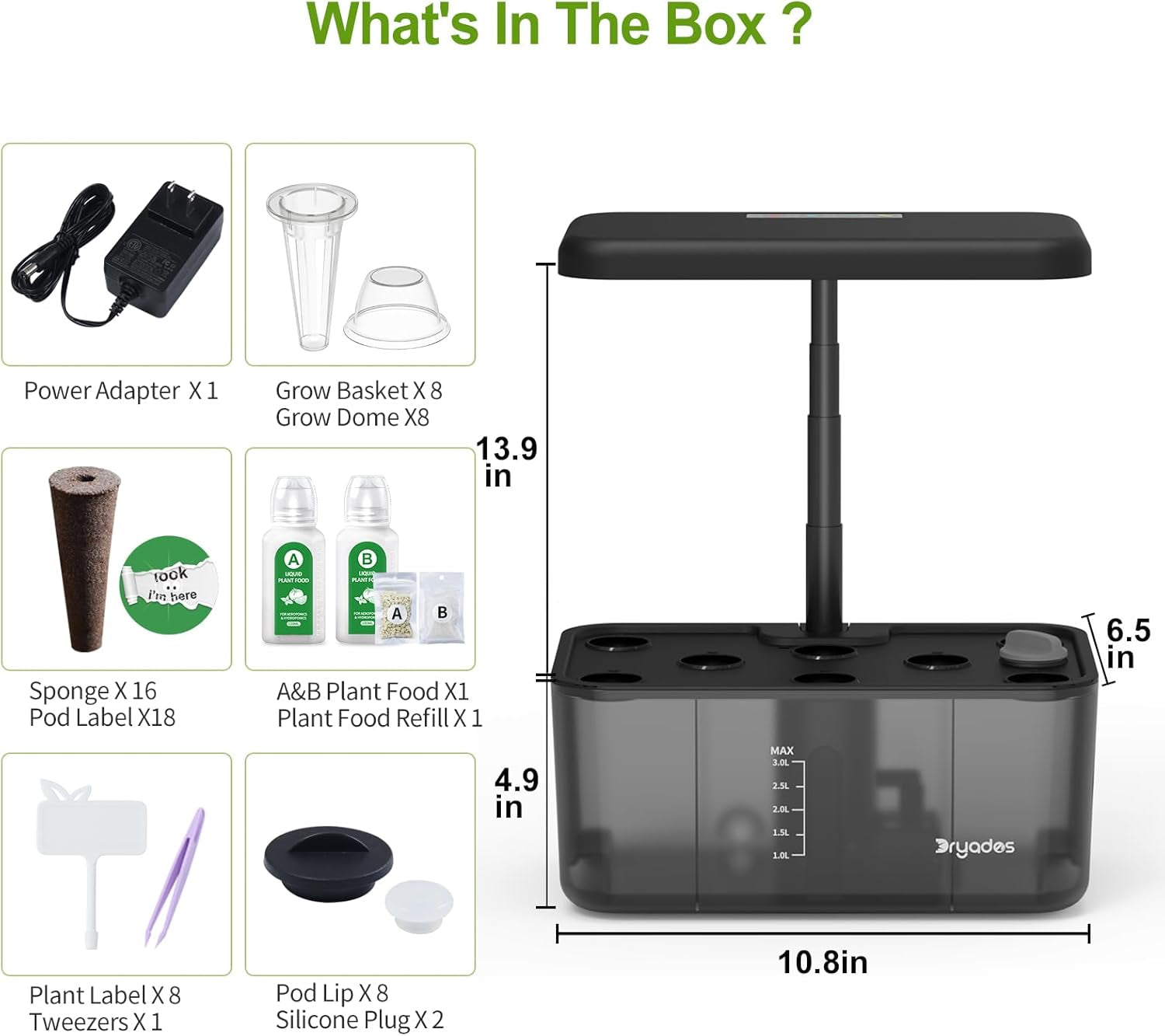 Hydroponic Grow System: 8 kapsler, 24W LED-lampe med fuld spektrum med advarsel om lavt vand | Indendørs have til køkken, stue, skole | Gaveidé til amatørgartnere