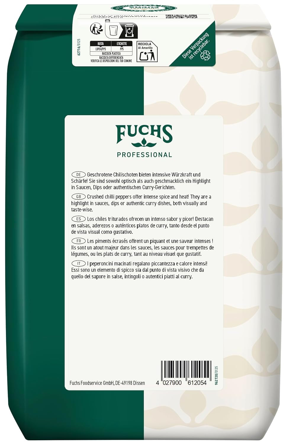 Fuchs Professional - Chilis geschoten | Verleiht Chili con Carne die richtige Schärfe | Profi-Qualität für Großverbraucher | 0,7 kg im genanvendelig taske