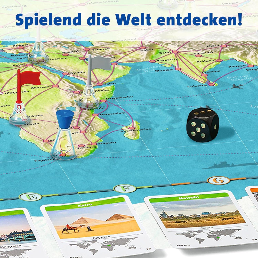 Ravensburger Family Game 26888 - World Tour - Clasic pentru familii, de la 8 ani în sus - Joc de petrecere, călătorii în jurul lumii, joc de societate pentru până la 6 jucători - peste 170 de orașe