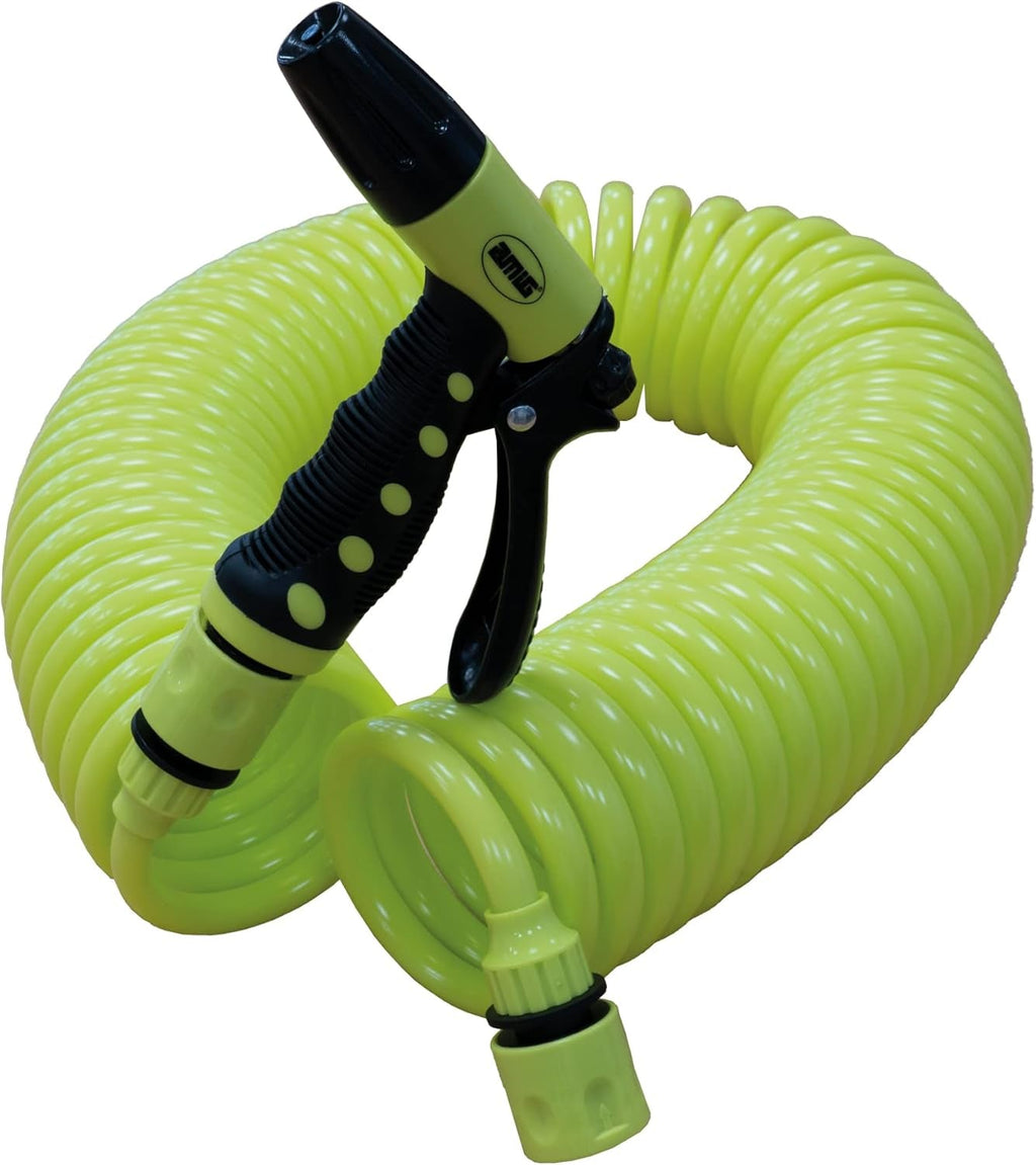 Amig - Furtun | Spiral | 15 m | Include 4 accesorii | Cu pistol de udare, adaptor pentru robinet și 2 cuplaje rapide | Cauciuc EVA | Verde fistic