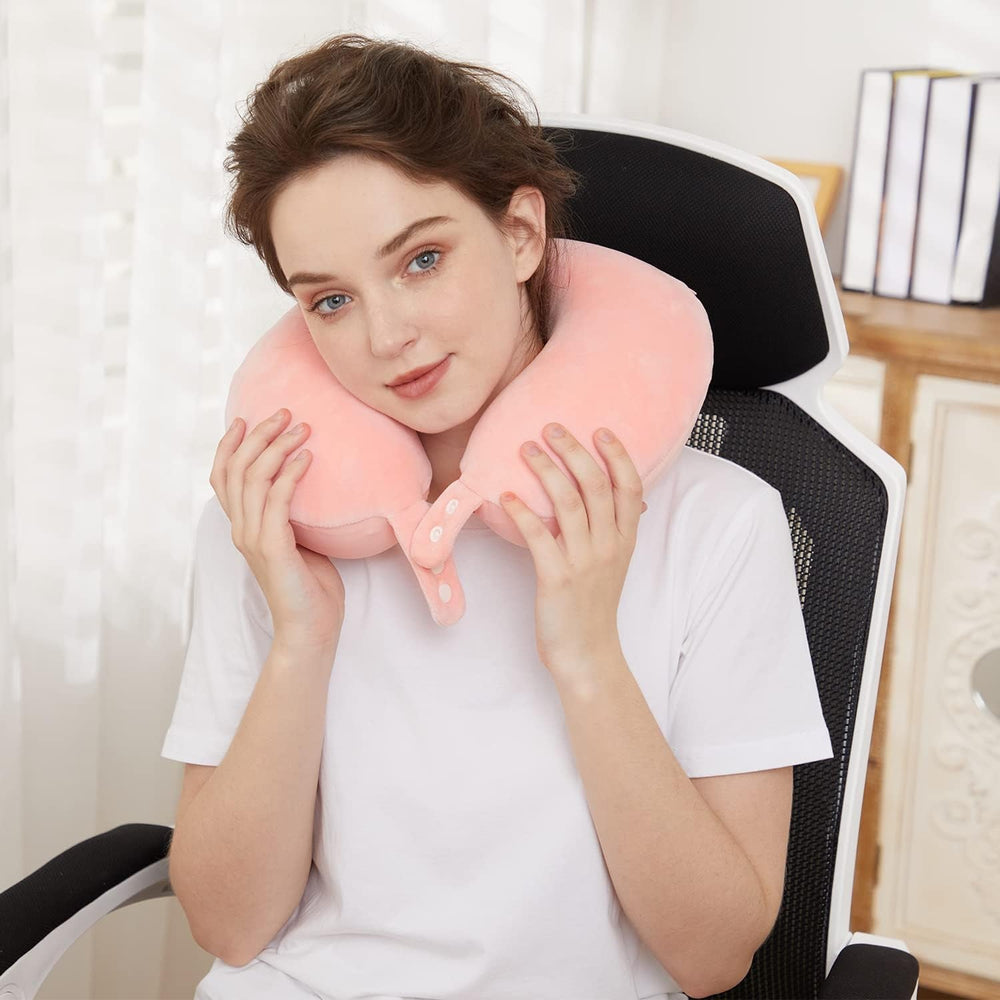 TALLGO Travel Neck Pillow, cea mai bună pernă de avion din spumă de memorie pentru tetieră, pernă moale reglabilă pentru avion, mașină și casă, roz Perne ortopedice cervicale Naty Shop
