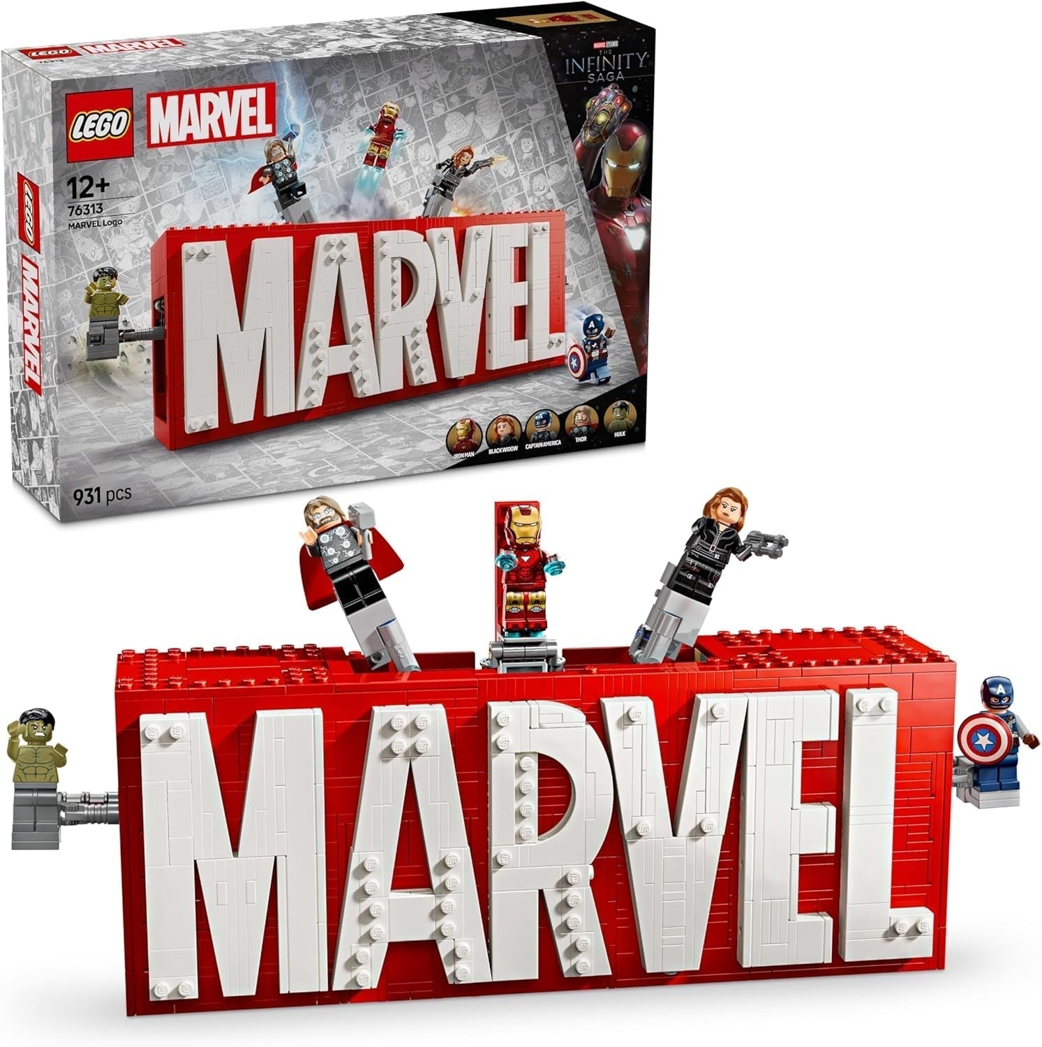 LEGO Marvel: Marvel logo og minifigurer - Hulk, Thor, Iron Man, Black Widow og Captain America samlingssæt - Avengers figurbyggesæt - Gave til drenge og piger fra 12 år og opefter 76313 Byggesæt Beuche den LEGO-Store Standard titel
