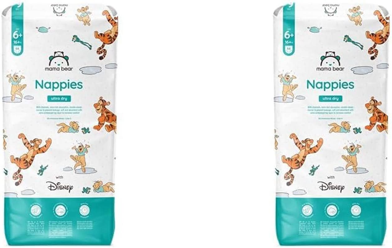 Mama Bear Disney Ultra Dry Bleer størrelse 4 (8-14 kg), hvid, 84 stykker (1 pakke) Naty Shop størrelse 6+ (16+ kg) (2 pakke) Individuel pakke