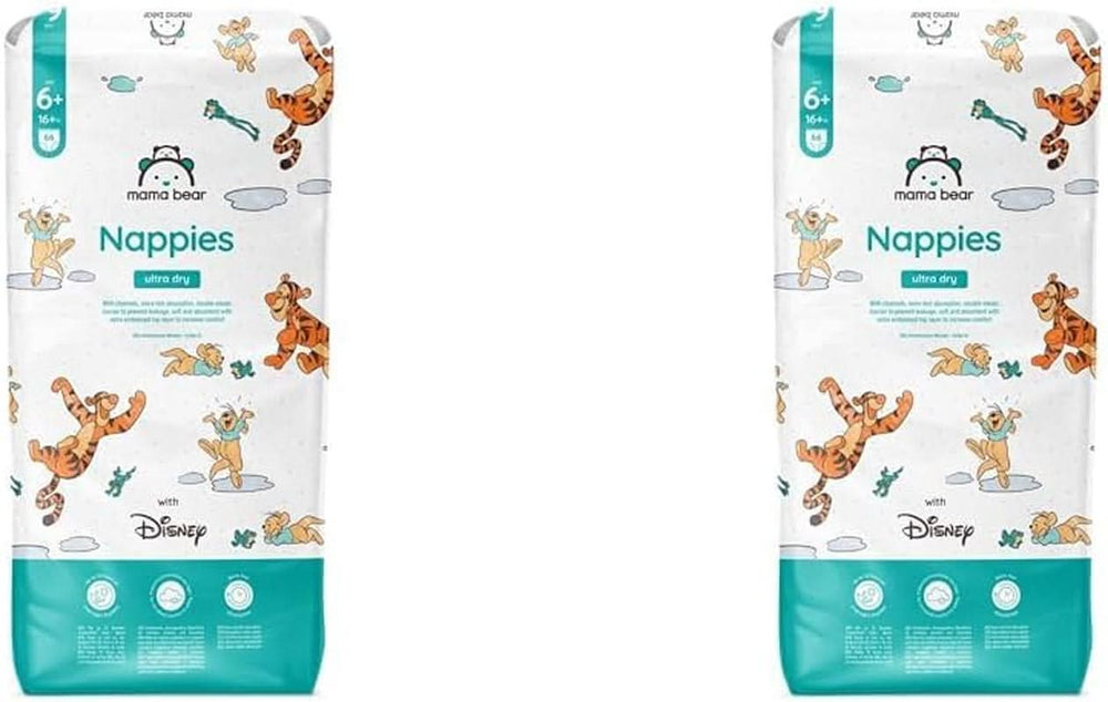 Mama Bear Disney Ultra Dry Bleer størrelse 4 (8-14 kg), hvid, 84 stykker (1 pakke) Naty Shop størrelse 6+ (16+ kg) (2 pakke) Individuel pakke