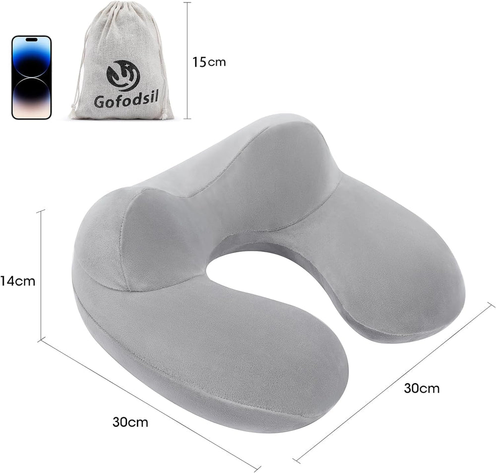 Gofodsil Pernă de gât gonflabilă pentru avioane Camping Trenuri și mașini cu dopuri de urechi, pernă de călătorie portabilă, pernă de gât Aircraft gonflabilă Set de 2 Perne ortopedice cervicale Naty Shop