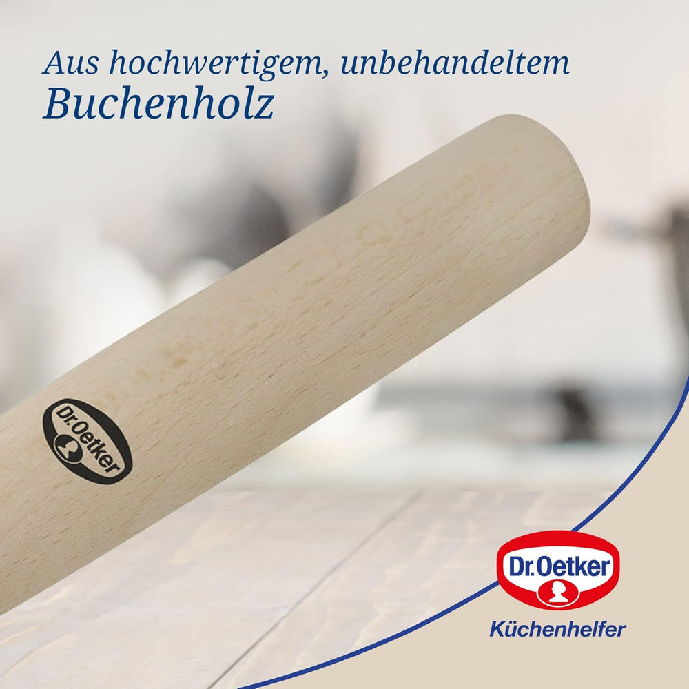 Dr. Oetker Teigroller aus Holz – Teigrolle aus højkvalitets Buchenholz – Perfekt für round und eckige Formen – ca. 18 x 7 cm, Rolle Durchmesser ca. 4,5 cm