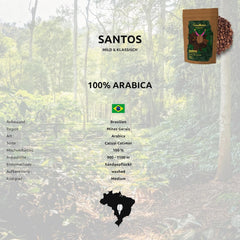Santos | Boabe de cafea 2500g - 100% Arabica din Brazilia | pentru espresso, cappuccino sau cafea filtrată tare | Omni Roast | Cafea clasică - introducerea perfectă în cafeaua de specialitate