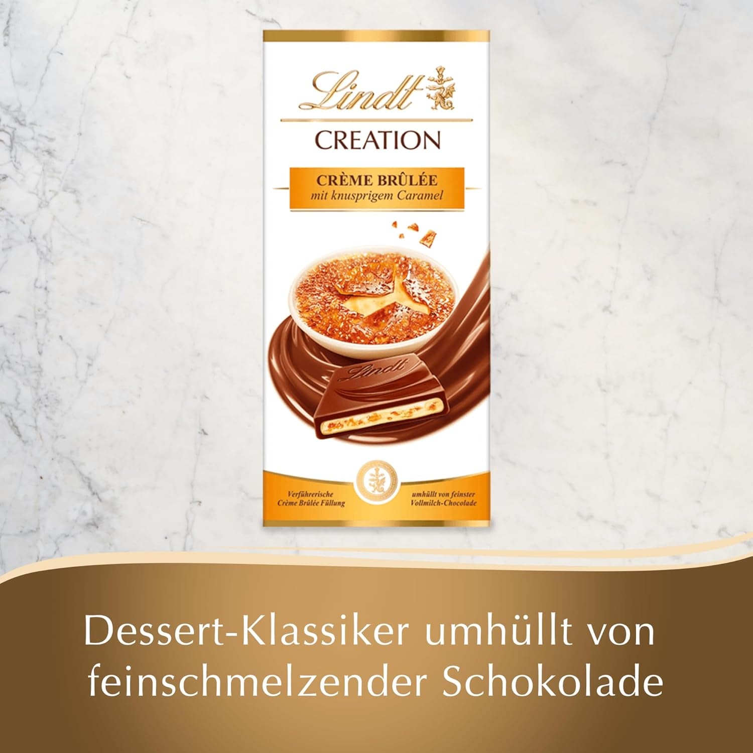 Bar Crème Brûlée Lindt Chocolate Creation | Crème Brûlée fyld med sprød karamel, toppet med den fineste mælkechokolade | Chokoladebar | Chokoladegave, 150g