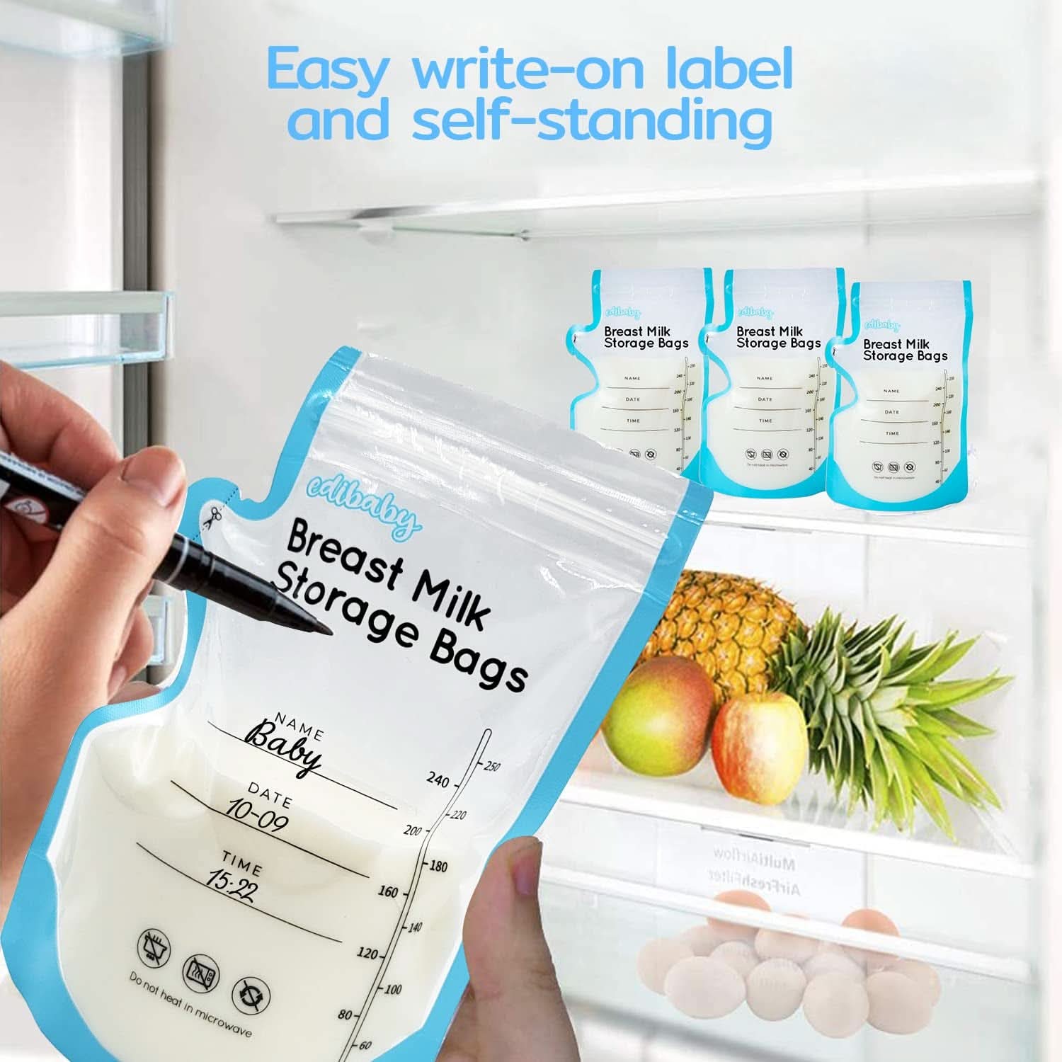 Edibaby, Tasker til modermælk, 100 stk., Steriliseret, uden BPA Tilbehør Mad og Amning Bebe Naty Shop